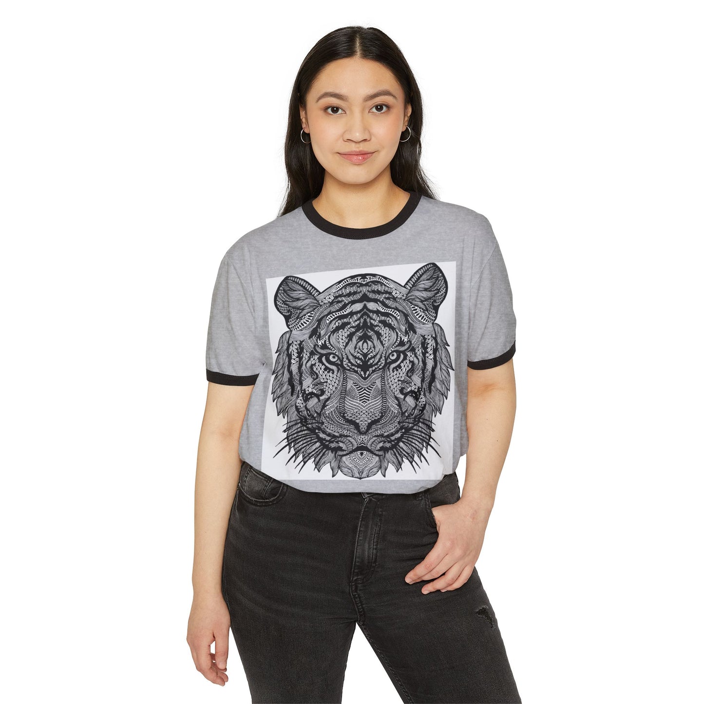 Bold Tiger Ringer Tee – Unisex Cotton Streetwear Style
