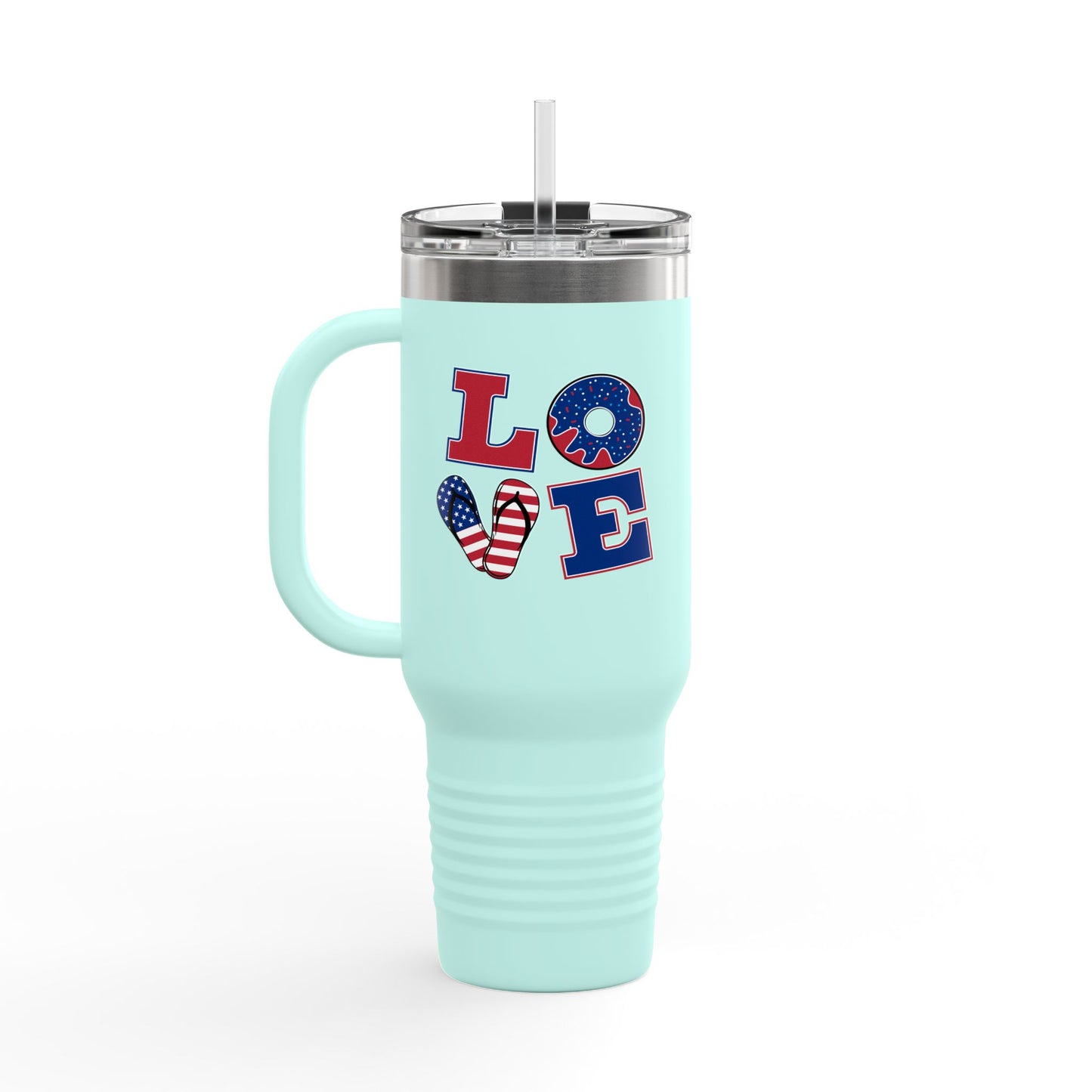 Patriotic Insulated Travel Mug – 40oz Large Stainless Steel Tumbler with Straw & Handle