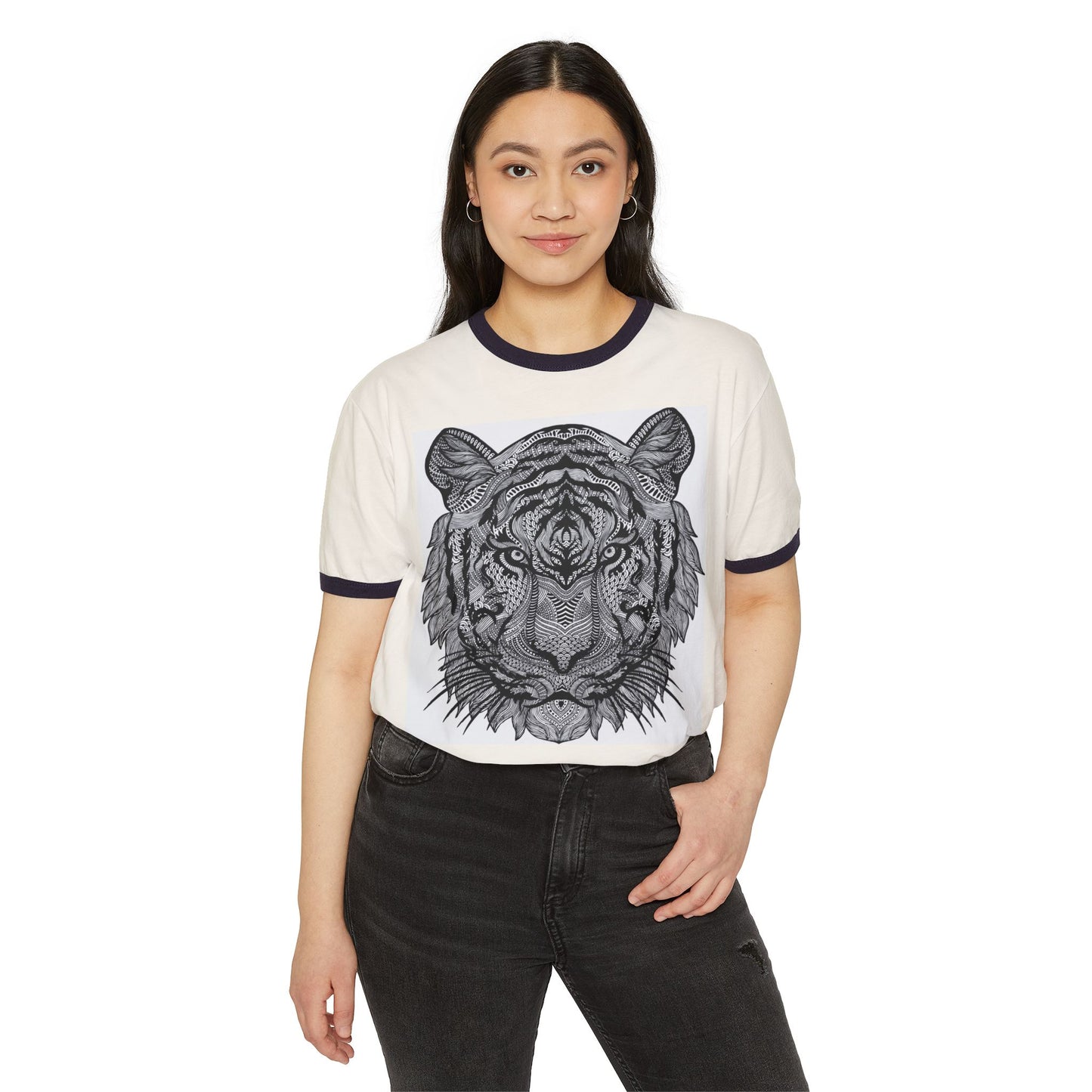 Bold Tiger Ringer Tee – Unisex Cotton Streetwear Style