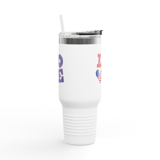 Patriotic Insulated Travel Mug – 40oz Large Stainless Steel Tumbler with Straw & Handle