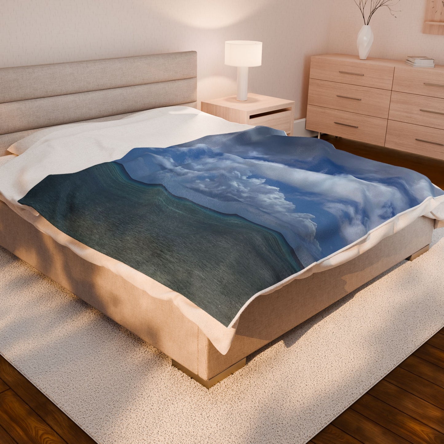 Cozy Velveteen Plush Beach Blanket – Tropical Ocean Photo Throw (Ultra‑Soft