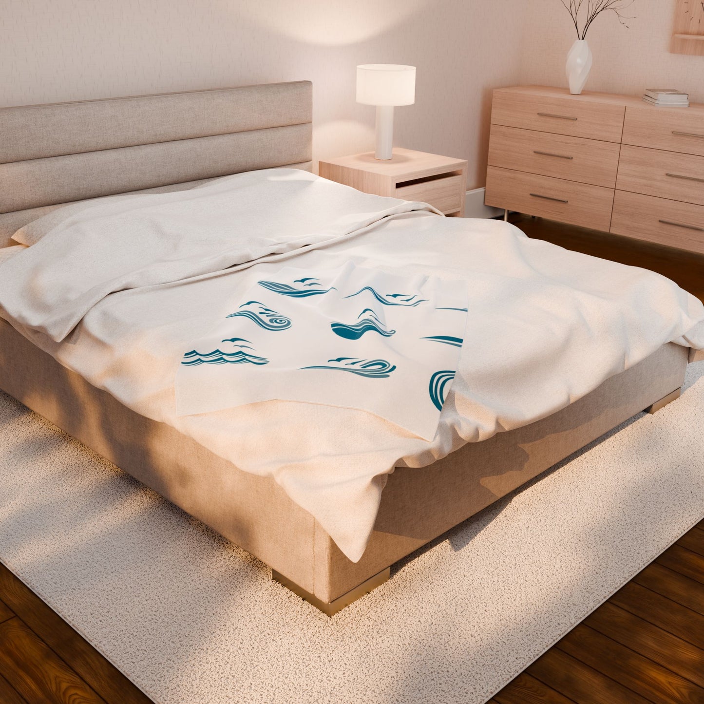 Cozy Ocean Waves Velveteen Plush Blanket – Soft & Stylish Coastal Throw