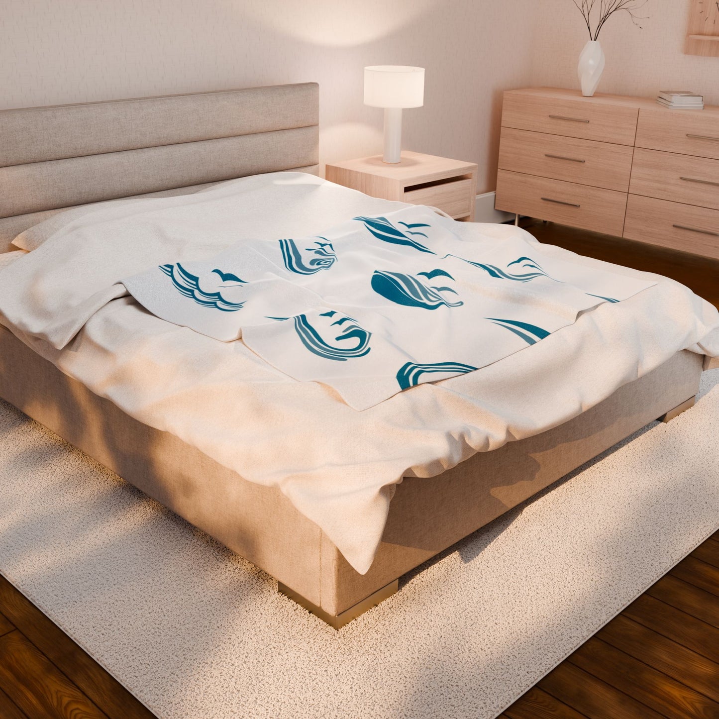 Cozy Ocean Waves Velveteen Plush Blanket – Soft & Stylish Coastal Throw