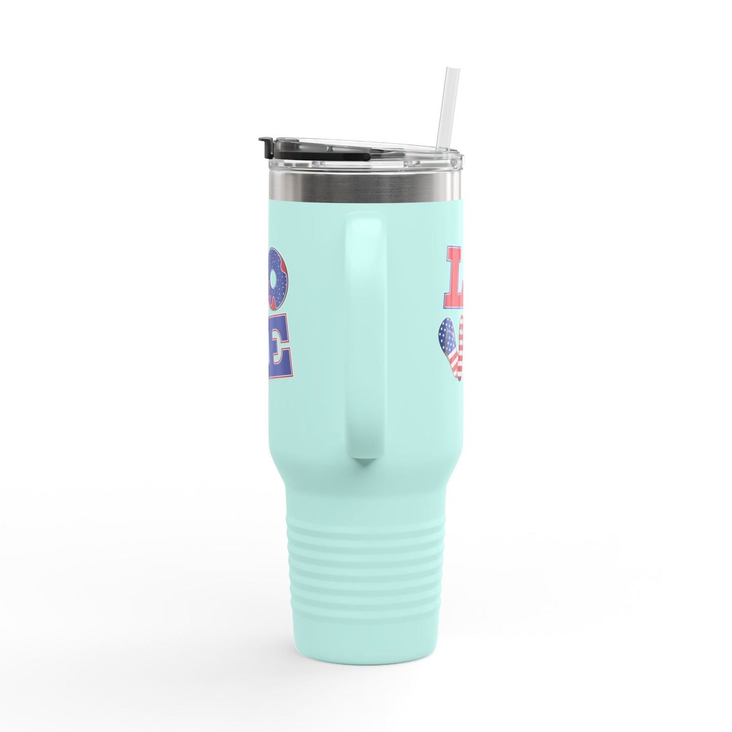 Patriotic Insulated Travel Mug – 40oz Large Stainless Steel Tumbler with Straw & Handle
