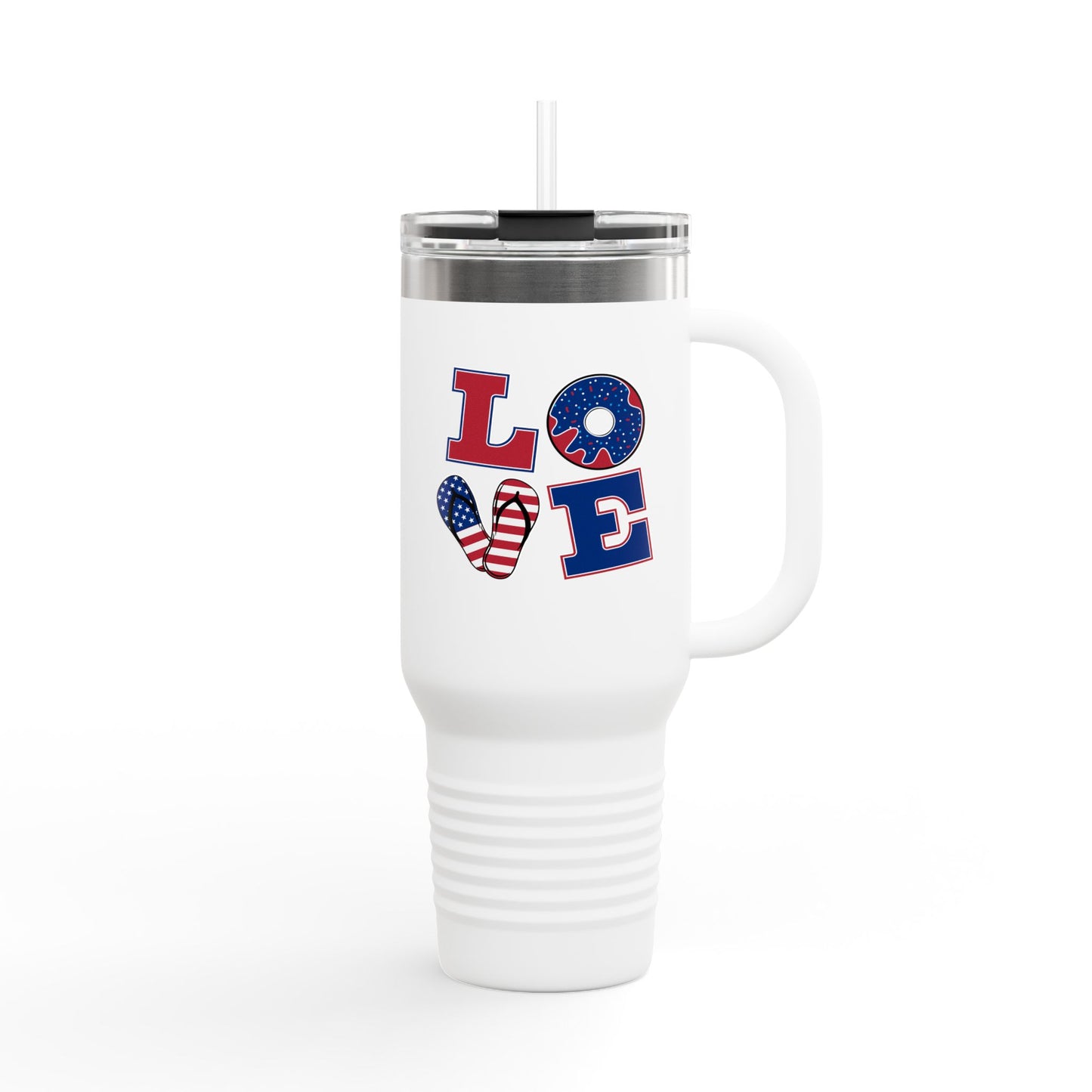 Patriotic Insulated Travel Mug – 40oz Large Stainless Steel Tumbler with Straw & Handle