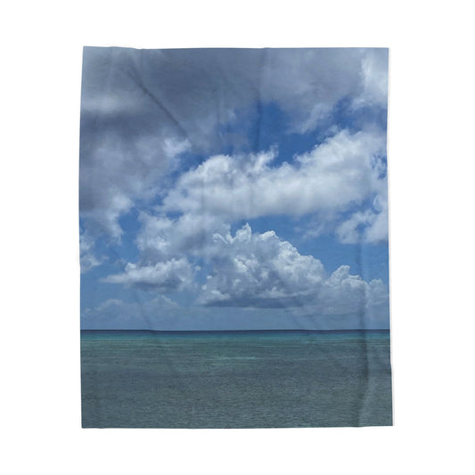 Cozy Velveteen Plush Beach Blanket – Tropical Ocean Photo Throw (Ultra‑Soft