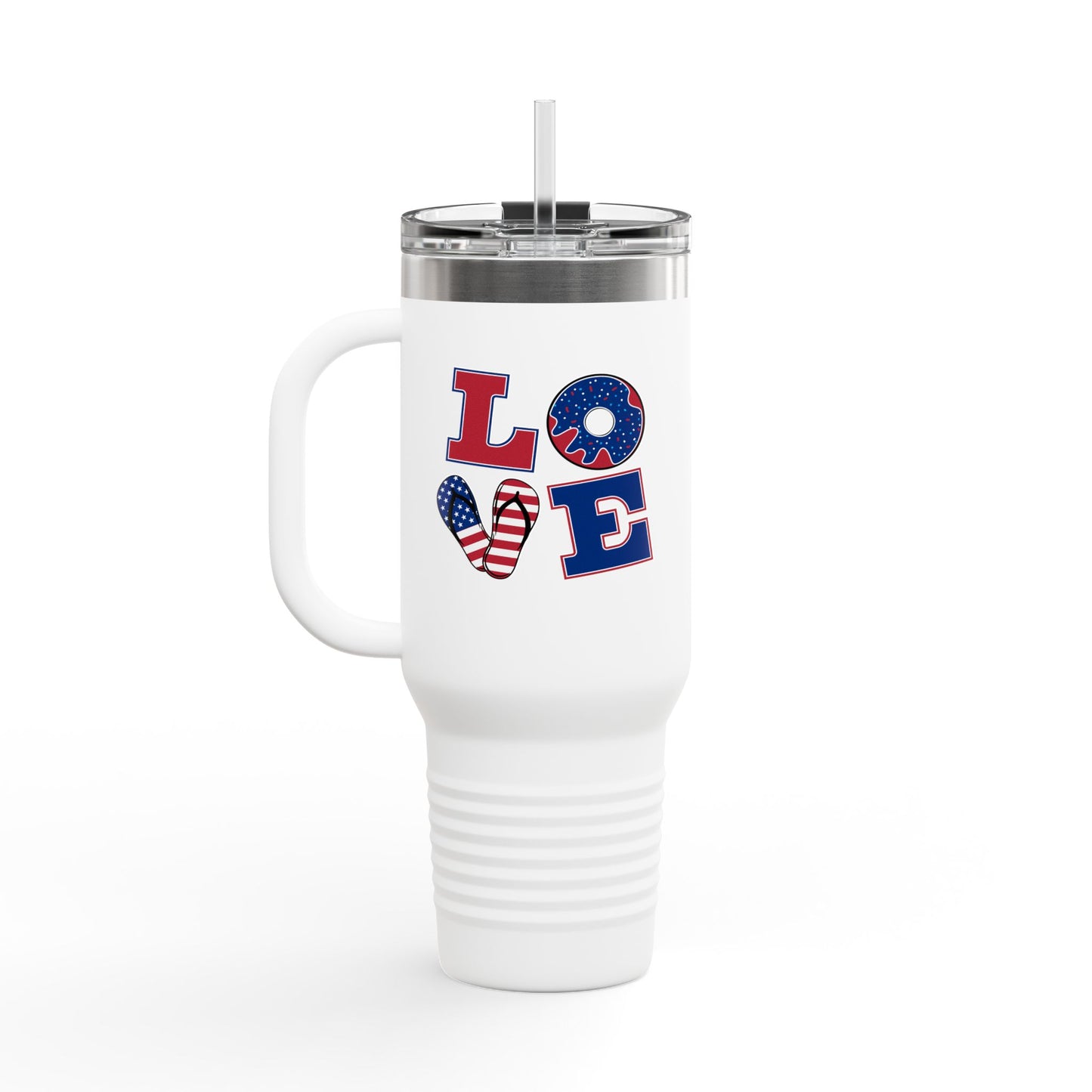 Patriotic Insulated Travel Mug – 40oz Large Stainless Steel Tumbler with Straw & Handle