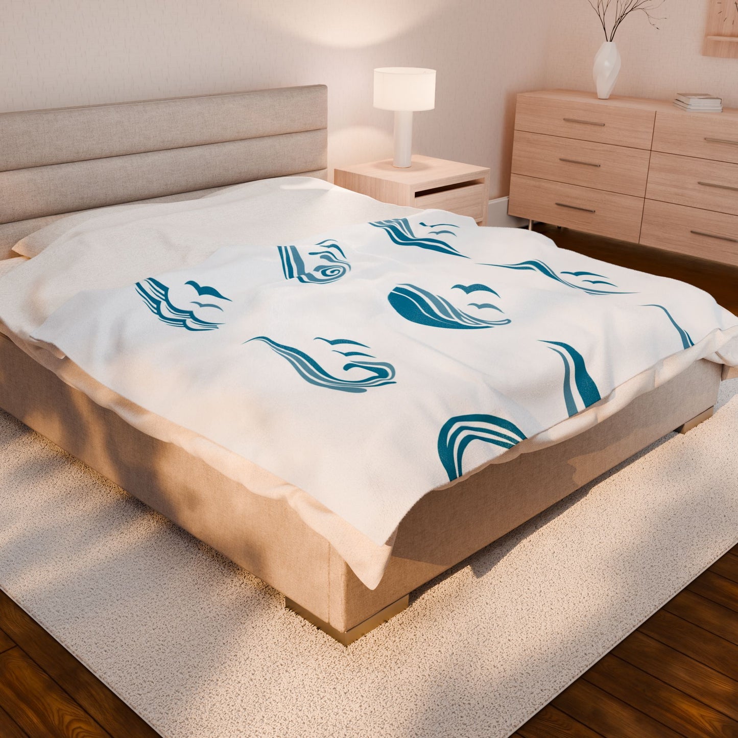 Cozy Ocean Waves Velveteen Plush Blanket – Soft & Stylish Coastal Throw