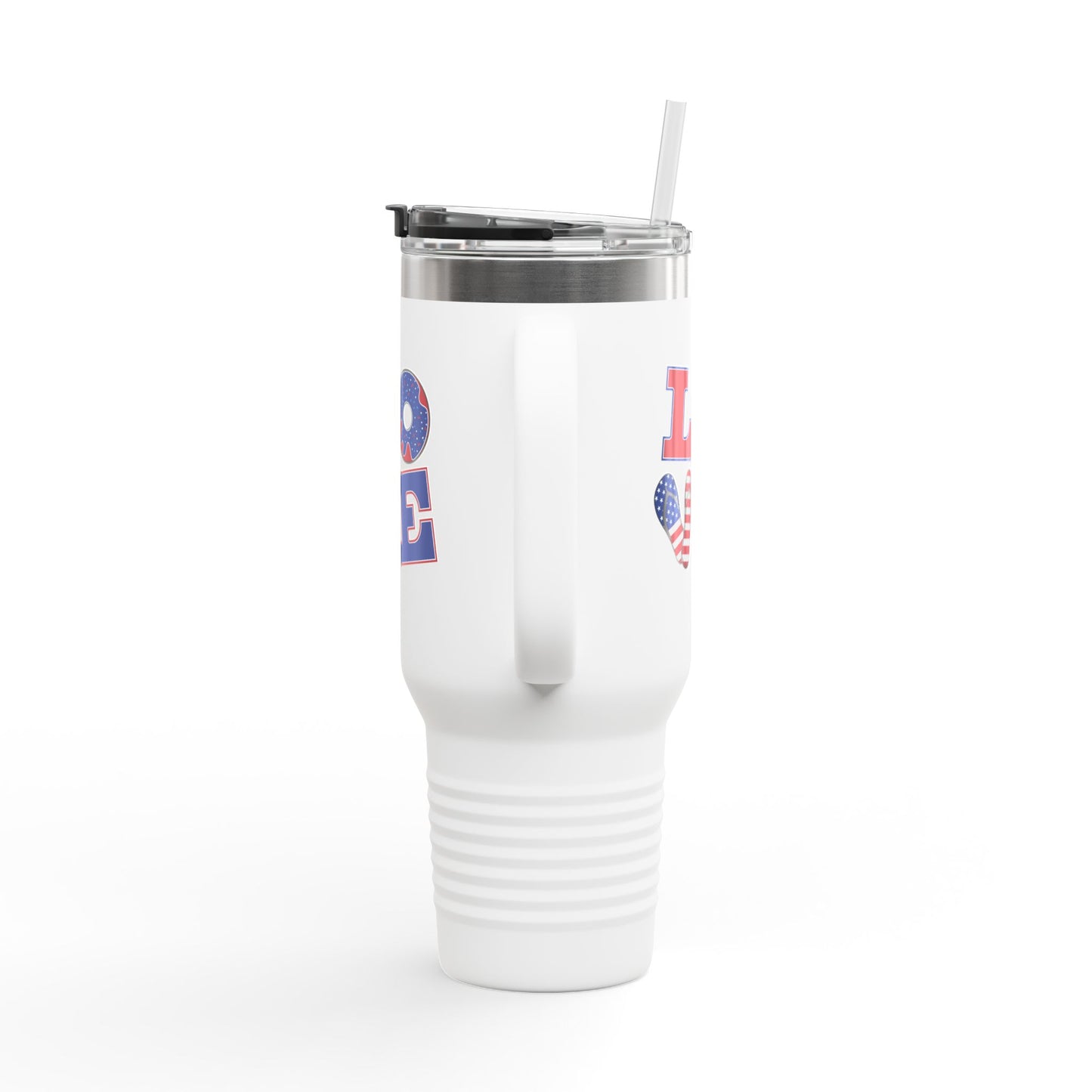 Patriotic Insulated Travel Mug – 40oz Large Stainless Steel Tumbler with Straw & Handle