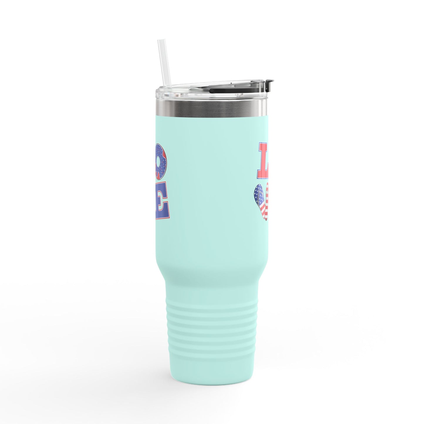 Patriotic Insulated Travel Mug – 40oz Large Stainless Steel Tumbler with Straw & Handle