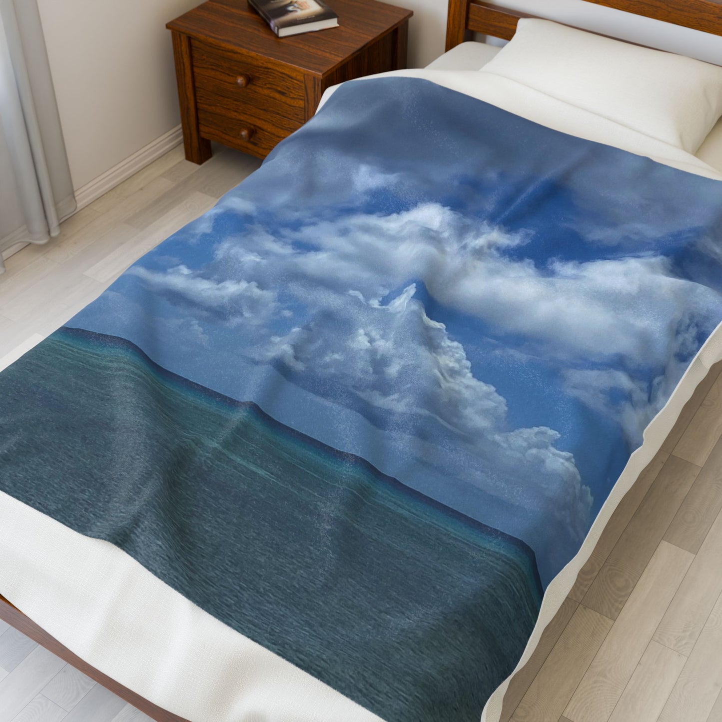 Cozy Velveteen Plush Beach Blanket – Tropical Ocean Photo Throw (Ultra‑Soft