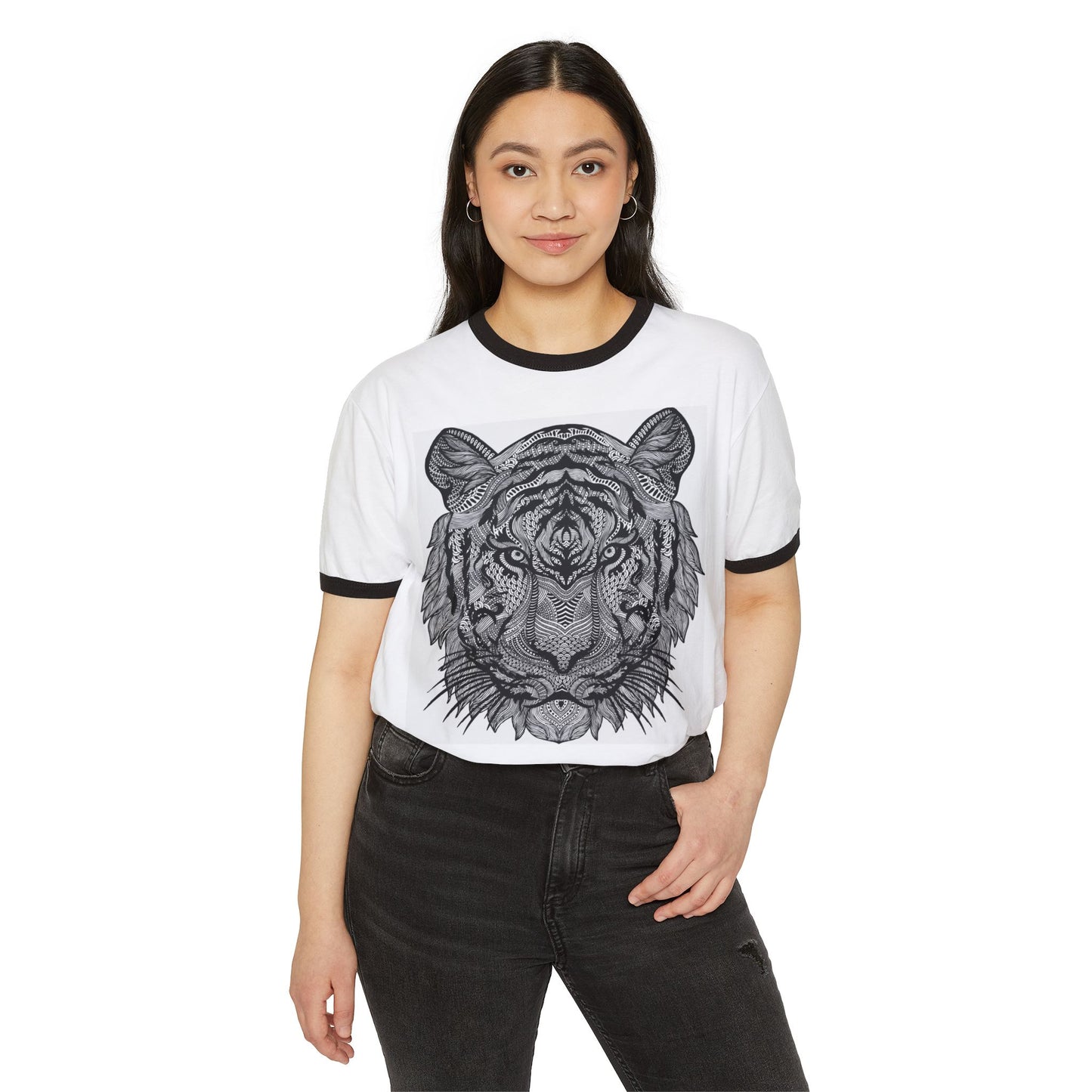 Bold Tiger Ringer Tee – Unisex Cotton Streetwear Style