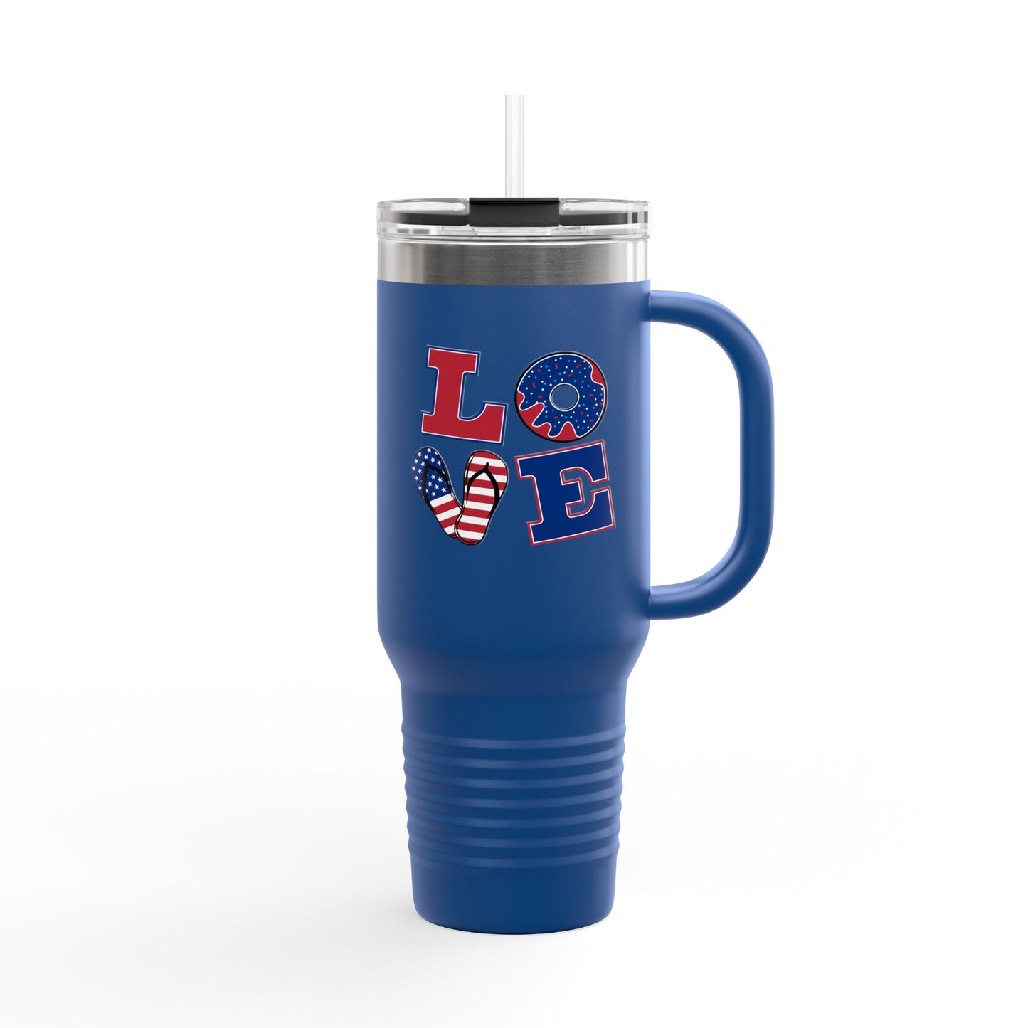 Patriotic Insulated Travel Mug – 40oz Large Stainless Steel Tumbler with Straw & Handle