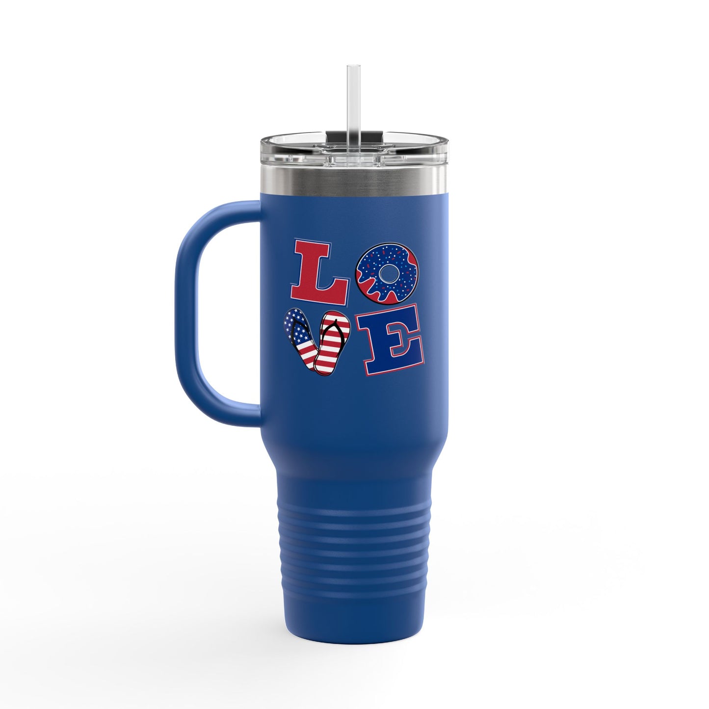 Patriotic Insulated Travel Mug – 40oz Large Stainless Steel Tumbler with Straw & Handle