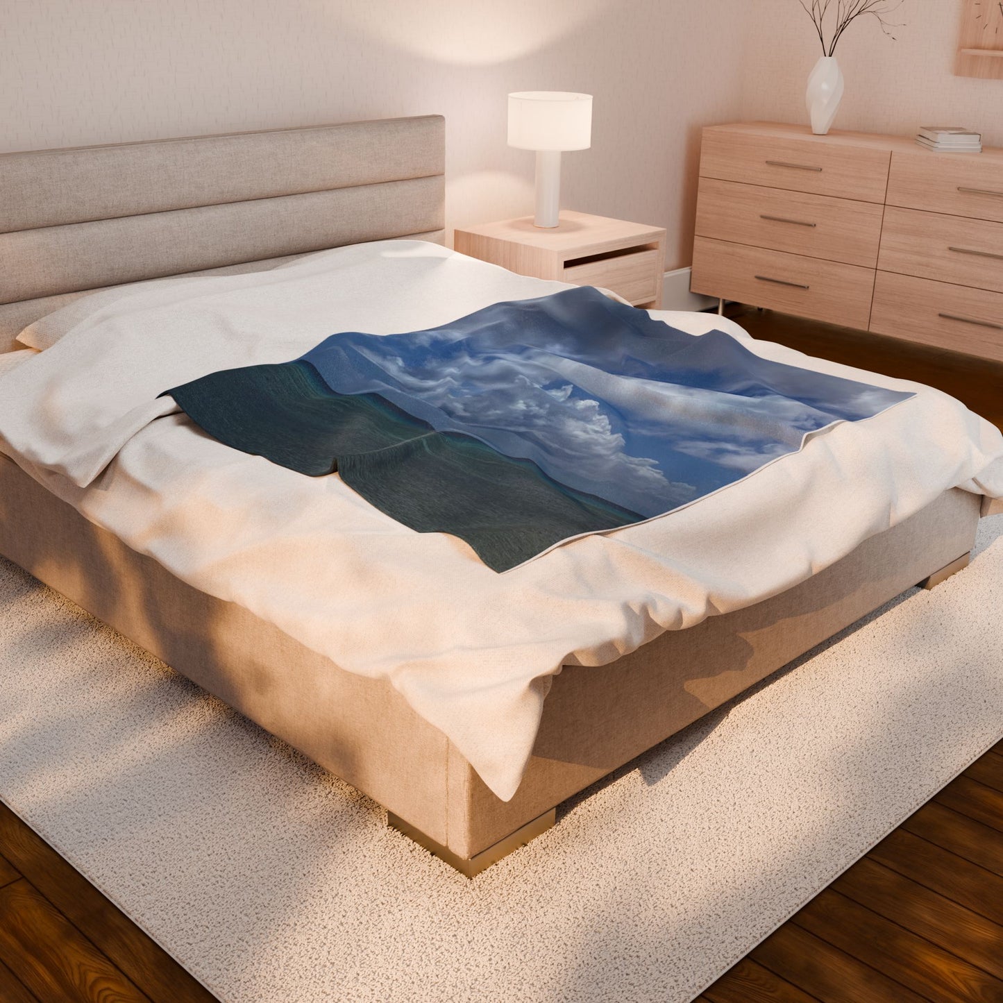 Cozy Velveteen Plush Beach Blanket – Tropical Ocean Photo Throw (Ultra‑Soft