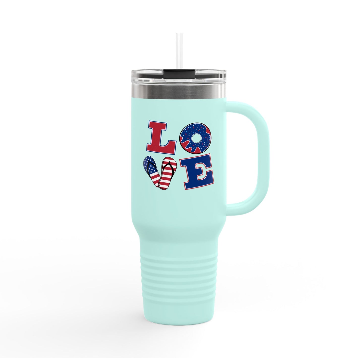 Patriotic Insulated Travel Mug – 40oz Large Stainless Steel Tumbler with Straw & Handle